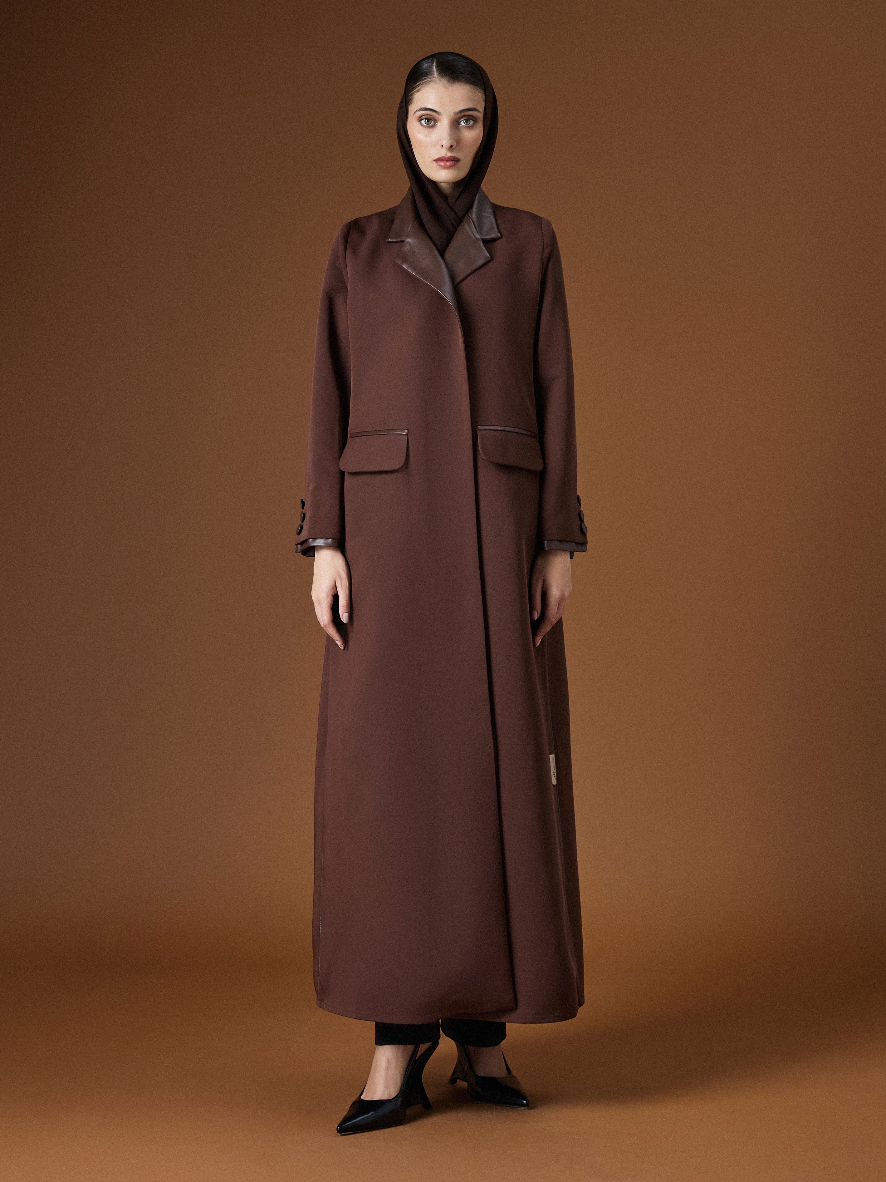 brown abaya, luxury abaya, leather detail abaya, l
eather trimmed abaya, premium abaya, designer abaya,
 modern abaya, elegant abaya, work abaya, 
formal abaya, tailored abaya, structured abaya, women abaya, 
modest fashion abaya, luxury modest wear, 
high end abaya, luxury brown abaya, brown work abaya,
 elegant brown abaya, abaya GCC, abaya Oman, 
abaya London, UK abaya, premium abaya UK,
عباية بنية، عباية فاخرة، عباية بتفاصيل جلد، عباية جلد، عباية أنيقة
،عباية رسمية، عباية عملية، عباية تفصيل، عباية مودرن