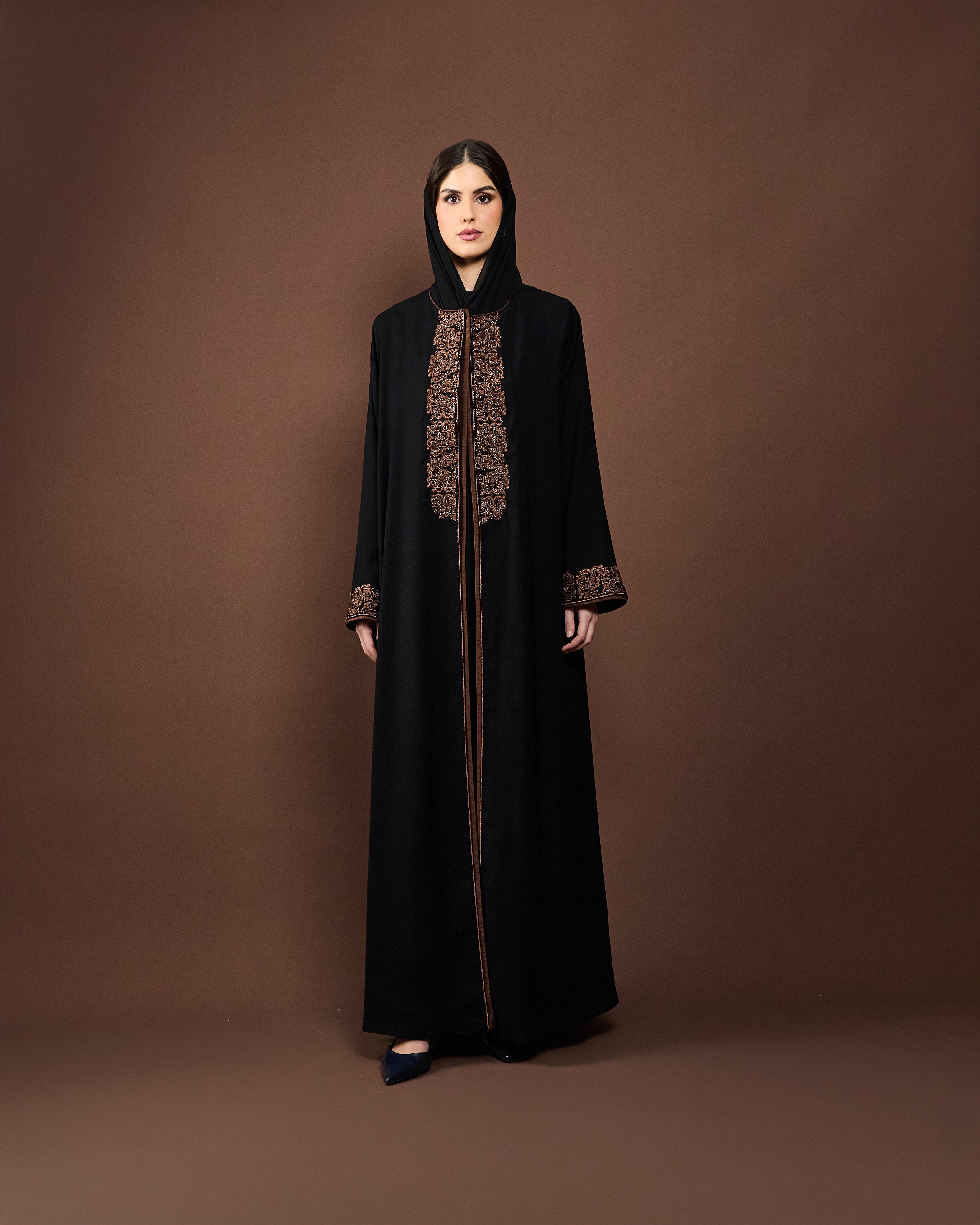 Designer black embroidered luxury abaya with matching sheila – Eid collection bronze 