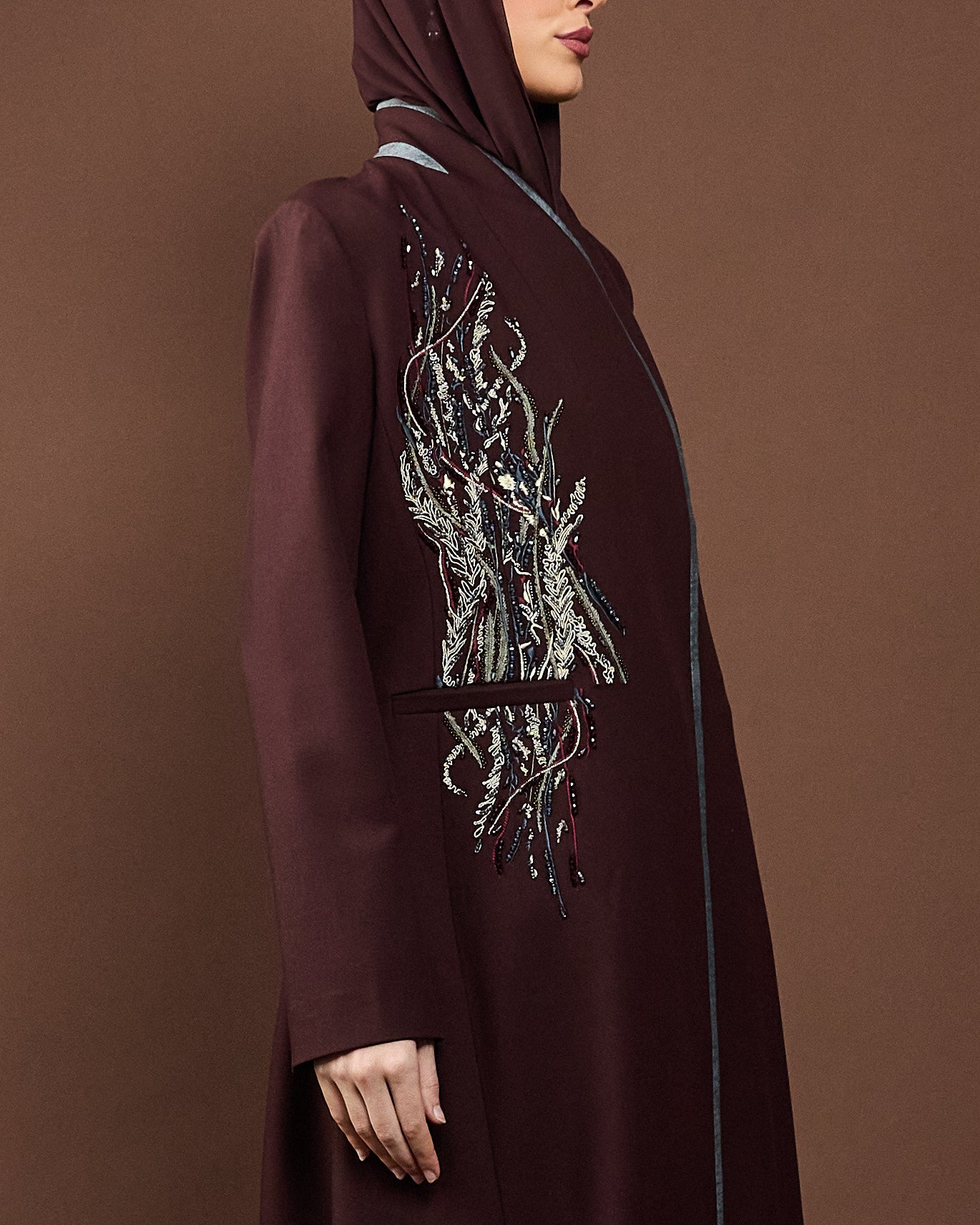 Hand Embroidered Luxury Abaya with Matching Sheila – Eid Collection
side 