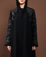 Hand embroidered black luxury abaya with matching sheila vine black 