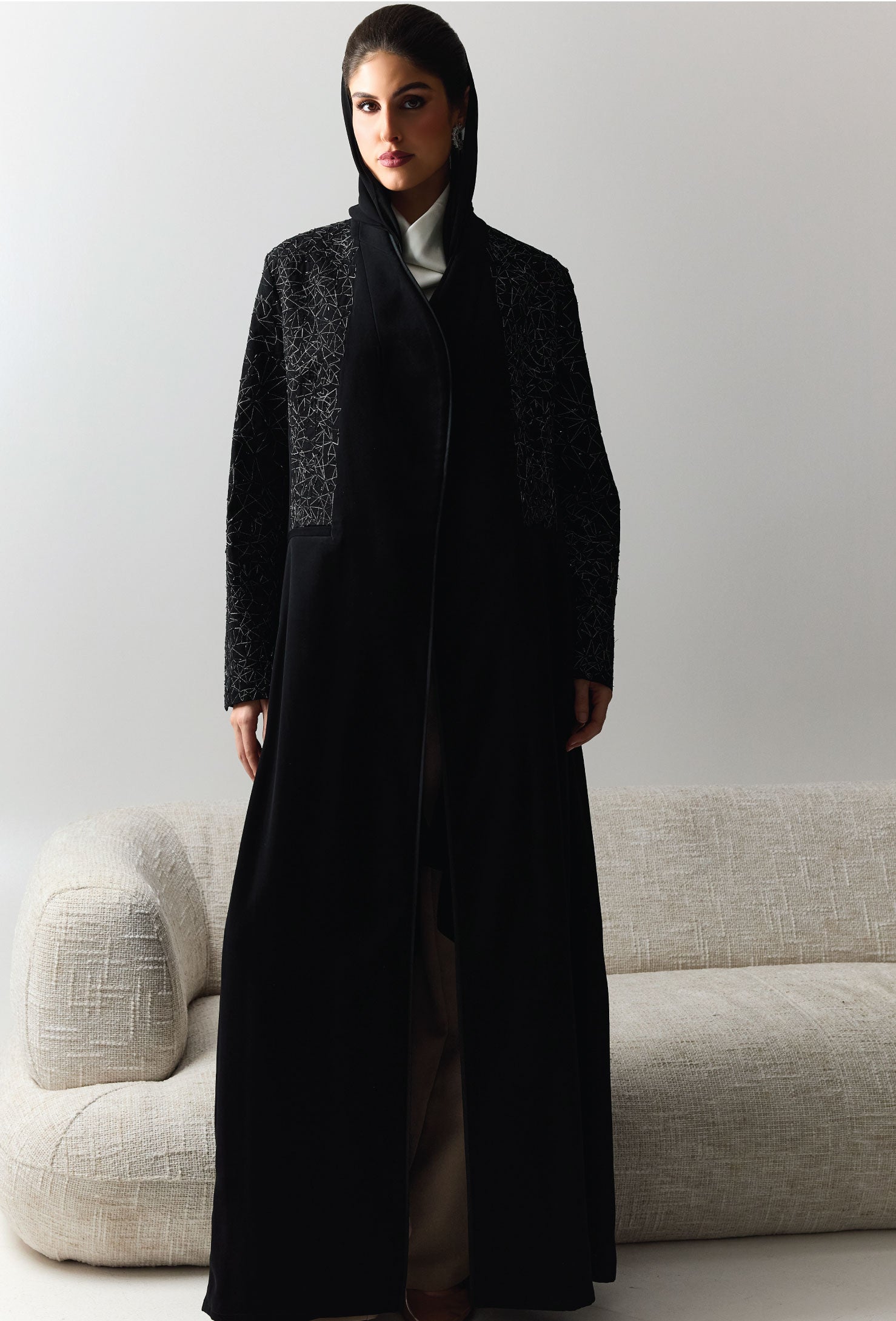 black Shimmer Embroidered Luxury Abaya with Sheila – Eid Collection