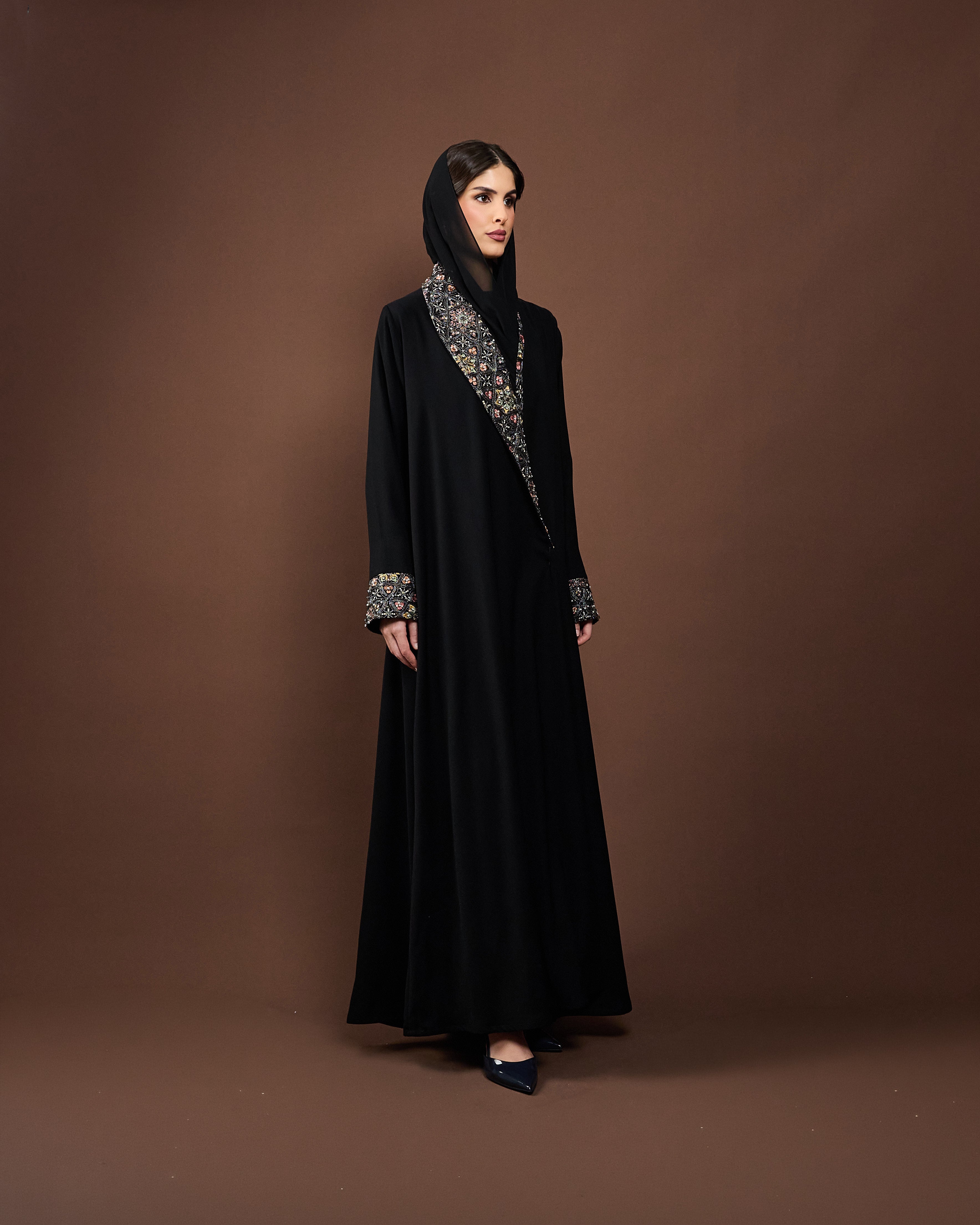 Black Luxury Embroidered Abaya with Matching Sheila – Eid Collection
collar beads 