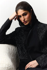 Luxury navy shimmer embroidered abaya with matching sheila