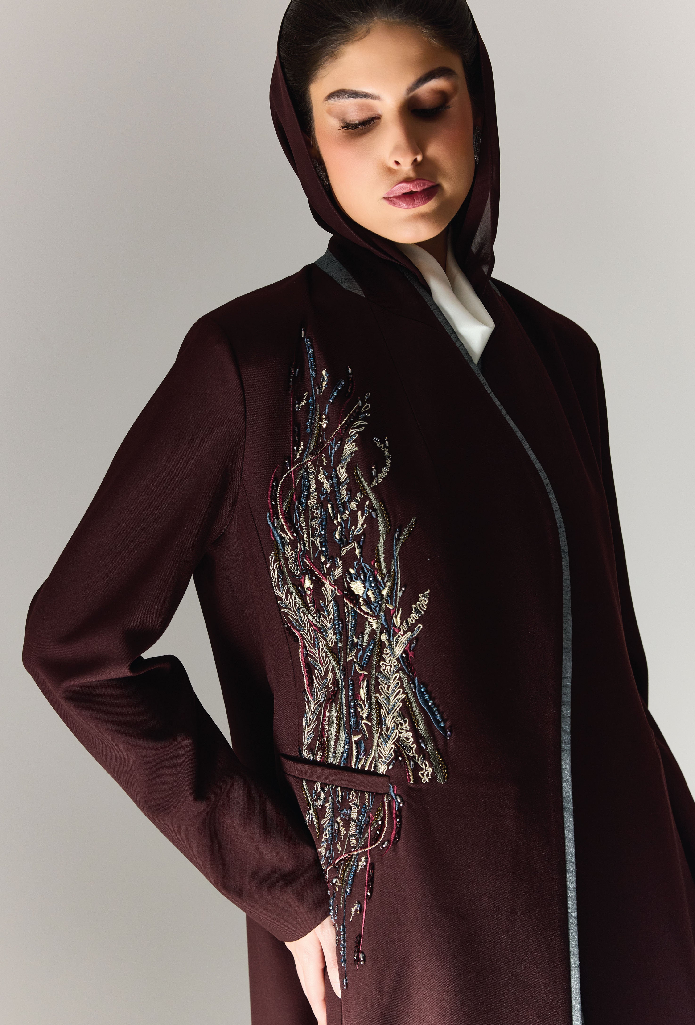 Premium navy luxury abaya with matching sheila – Eid collection side embroidery 