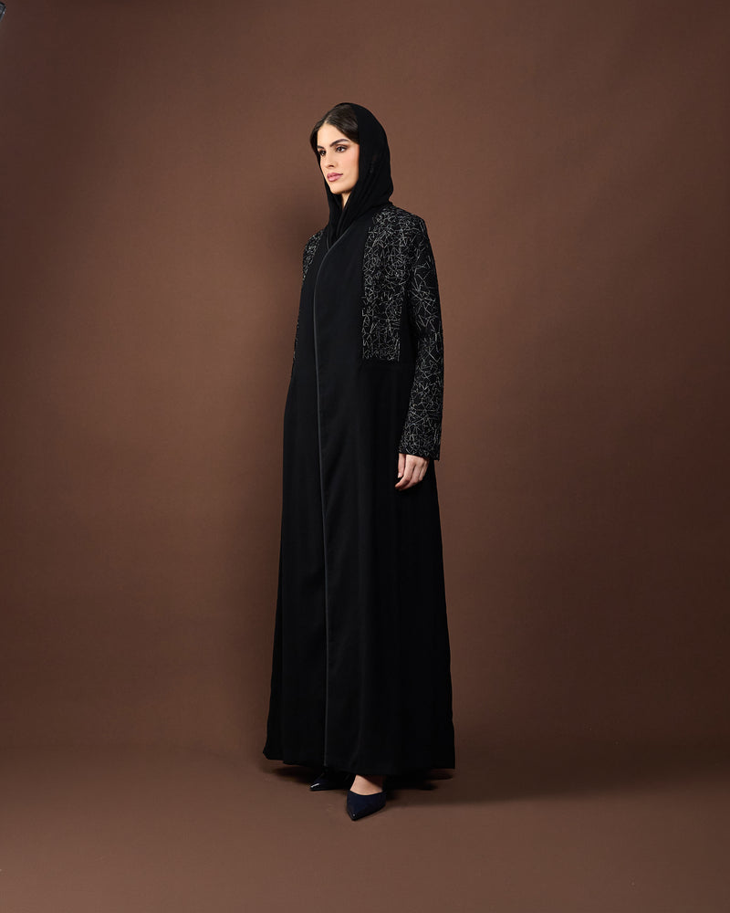side view abaya black silver back details  eid