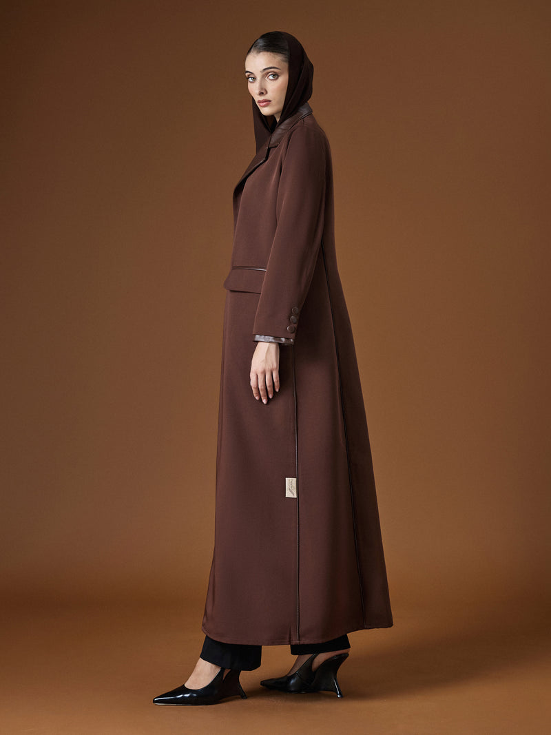 brown abaya, luxury abaya, leather detail abaya, l
eather trimmed abaya, premium abaya, designer abaya,
 modern abaya, elegant abaya, work abaya, 
formal abaya, tailored abaya, structured abaya, women abaya, 
modest fashion abaya, luxury modest wear,
high end abaya, luxury brown abaya, brown work abaya,
 elegant brown abaya, abaya GCC, abaya Oman, 
abaya London, UK abaya, premium abaya UK,
عباية بنية، عباية فاخرة، عباية بتفاصيل جلد، عباية جلد، عباية أنيقة
،عباية رسمية، عباية عملية، عباية تفصيل، عباية مودرن