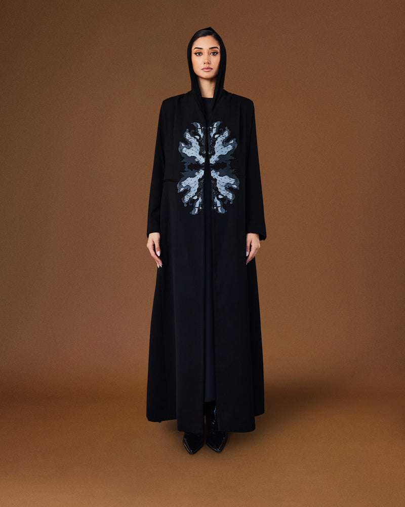 fabric abaya 
luxury abaya
grey and black
beads abaya 
