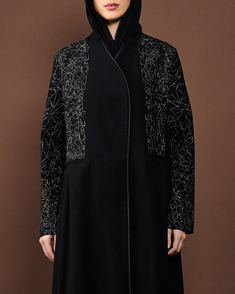 silver and black abaya matching Shiela piping 